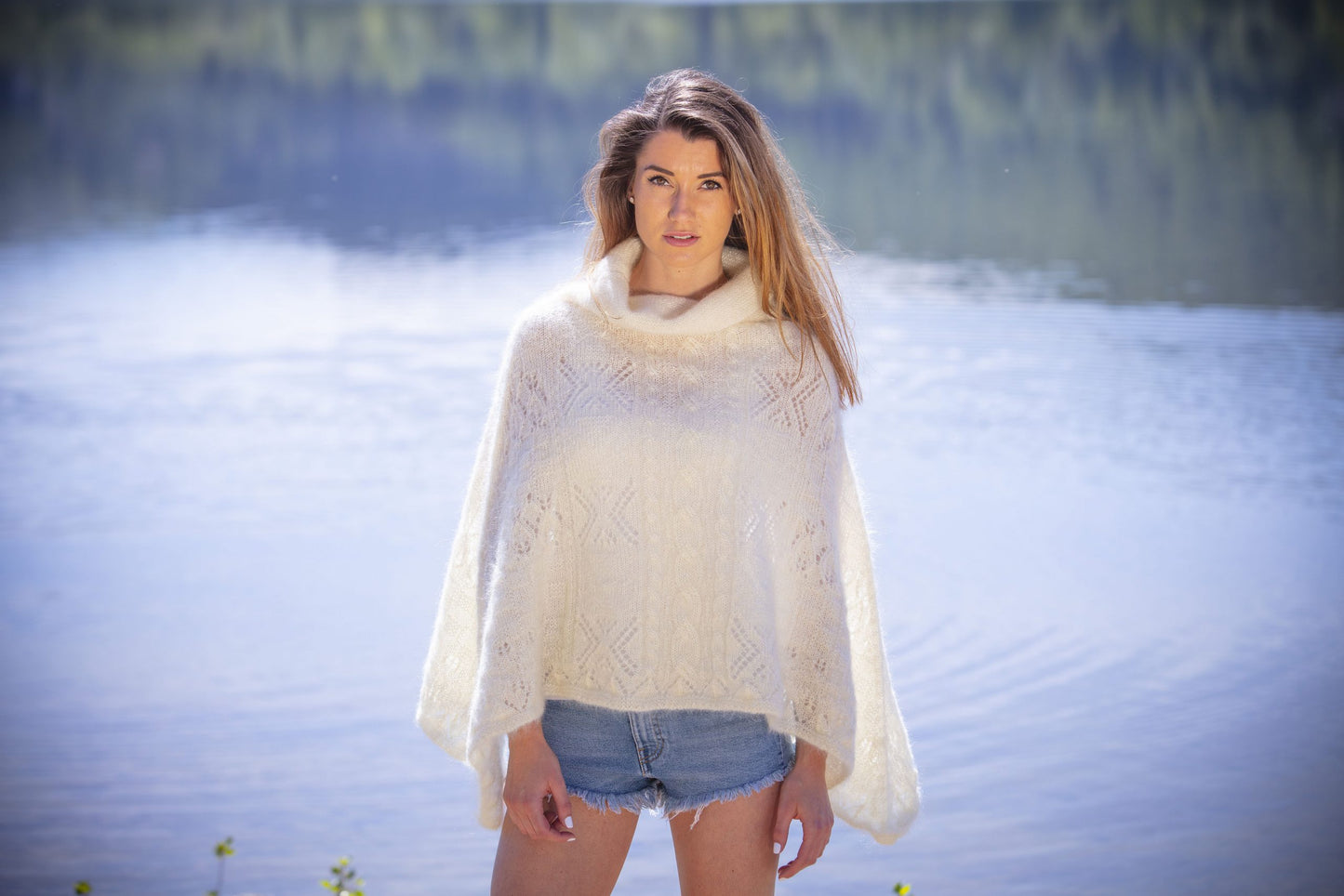 Poncho mohair écru